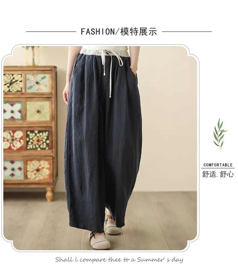 2025 Spring Summer High Waist Loose Draping Pants Cotton Linen — feature 7