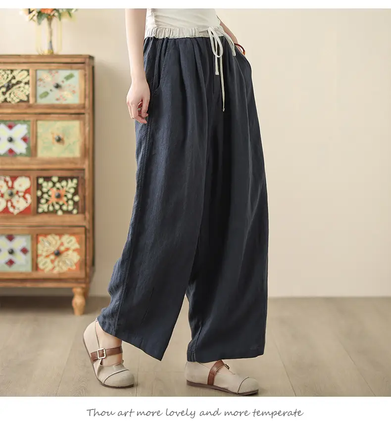 2025 Spring Summer High Waist Loose Draping Pants Cotton Linen — feature 8