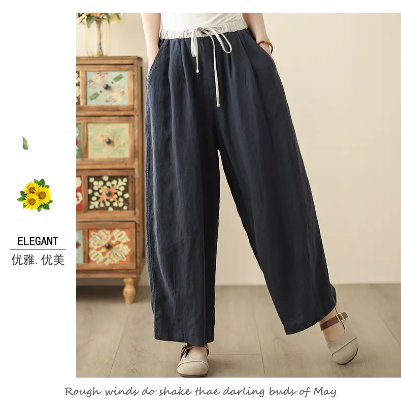 2025 Spring Summer High Waist Loose Draping Pants Cotton Linen — feature 9