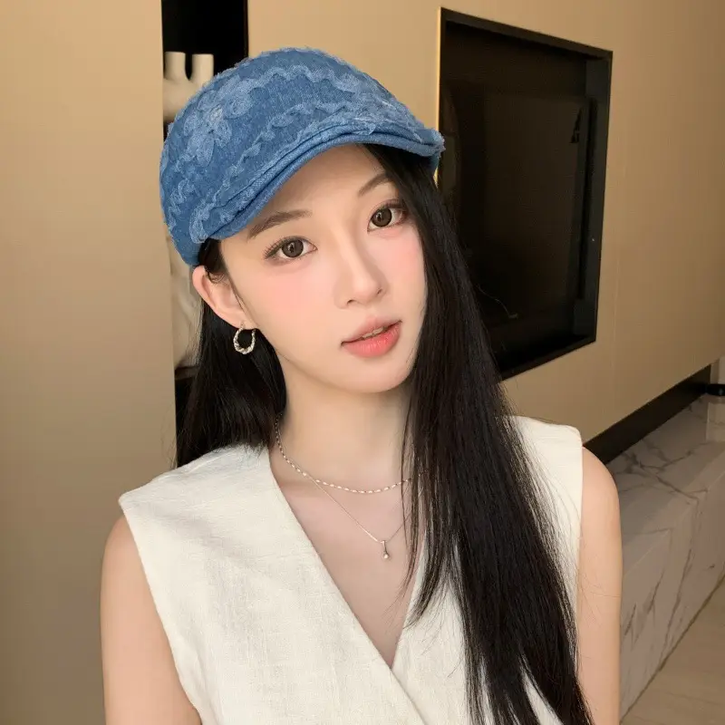 Spring Korean Style Vintage Washed Denim Forward Cap Women