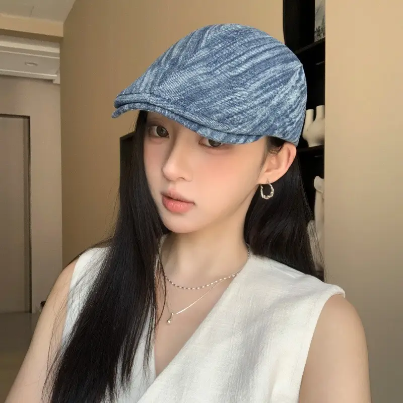 Spring Korean Style Vintage Washed Denim Forward Cap Women