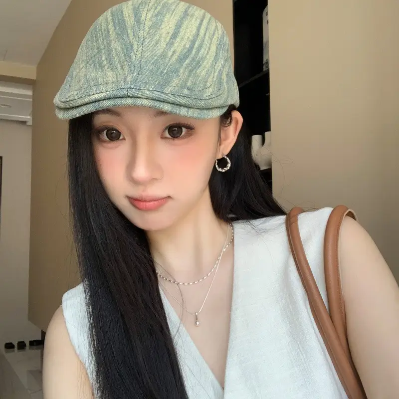 Spring Korean Style Vintage Washed Denim Forward Cap Women