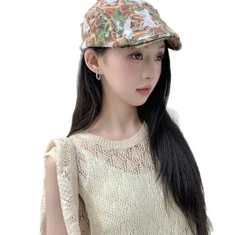 Spring Korean Style Vintage Washed Denim Forward Cap Women