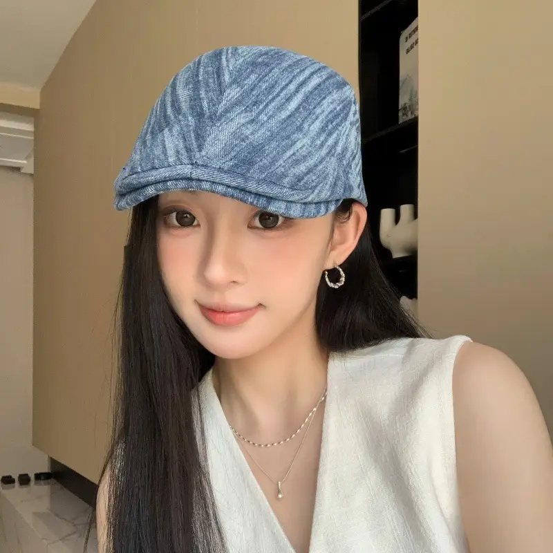 Spring Korean Style Vintage Washed Denim Forward Cap Women