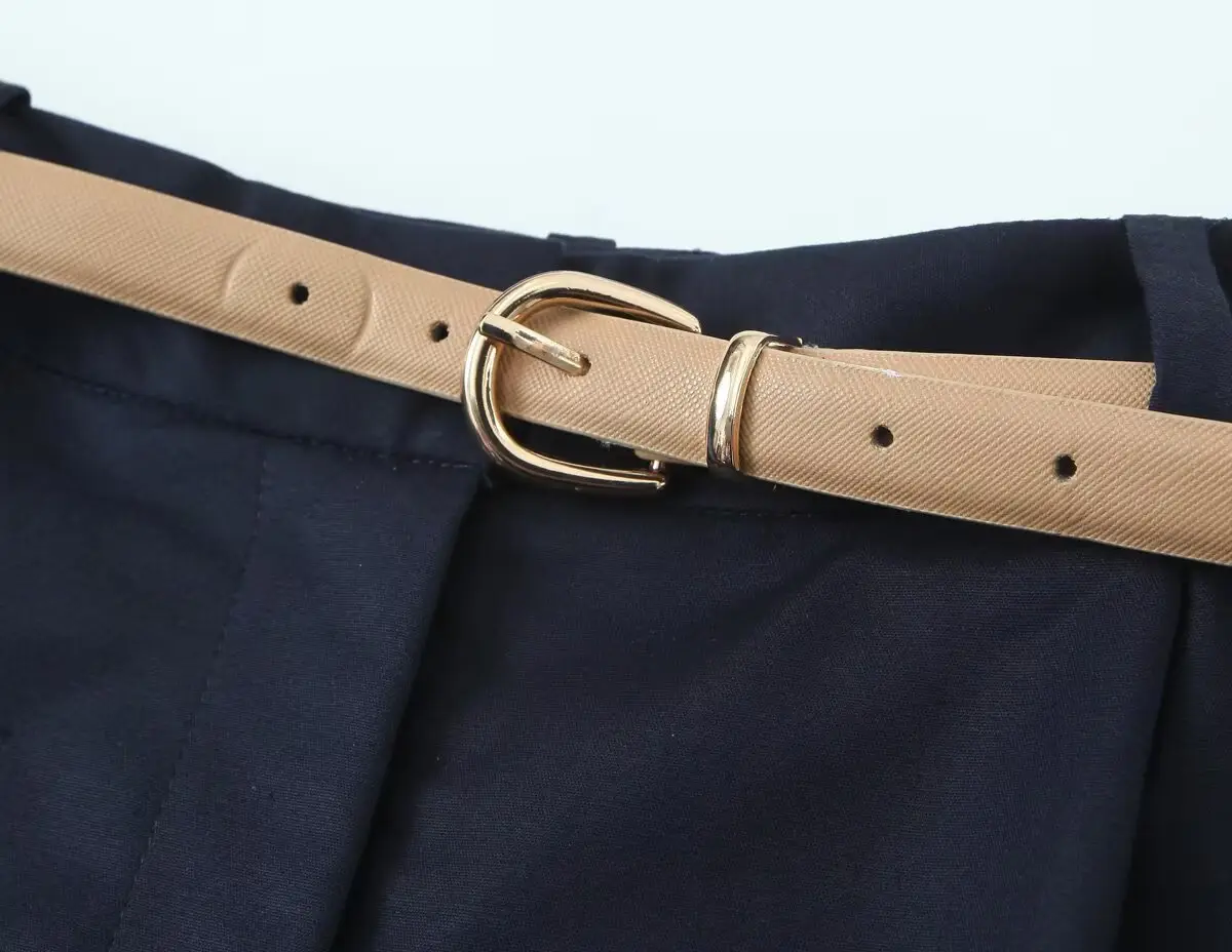 White Pleated Shorts with Brown Belt for Women — feature 10
