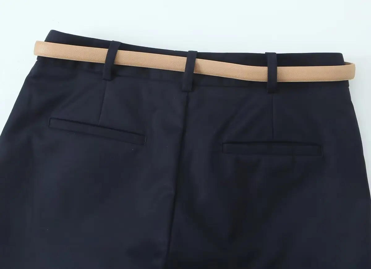 White Pleated Shorts with Brown Belt for Women — feature 11