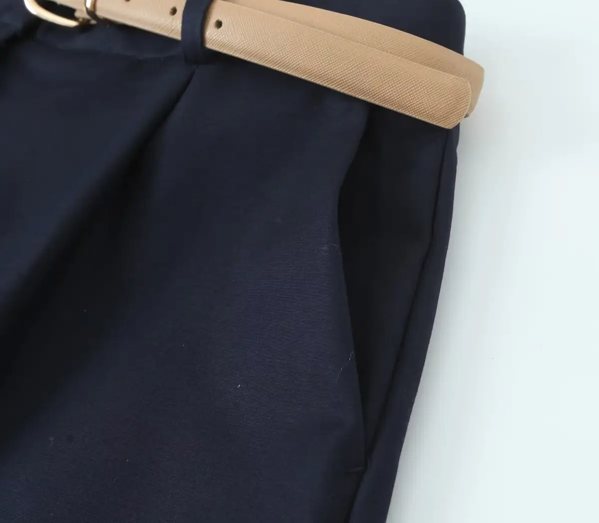 White Pleated Shorts with Brown Belt for Women — feature 8