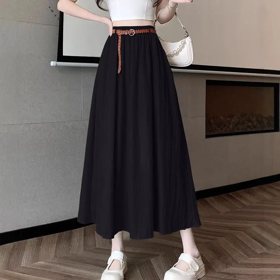 Women's Belt-Wrapped A-Line Skirt Mid-Length Summer Wear - Image 3