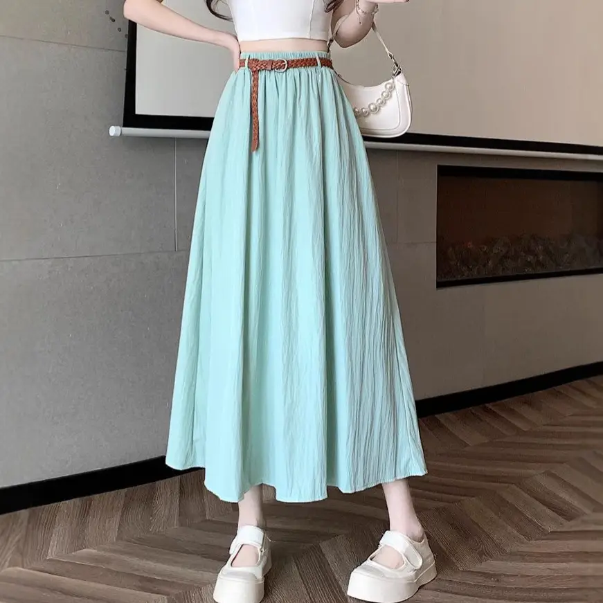 Women's Belt-Wrapped A-Line Skirt Mid-Length Summer Wear - Image 2