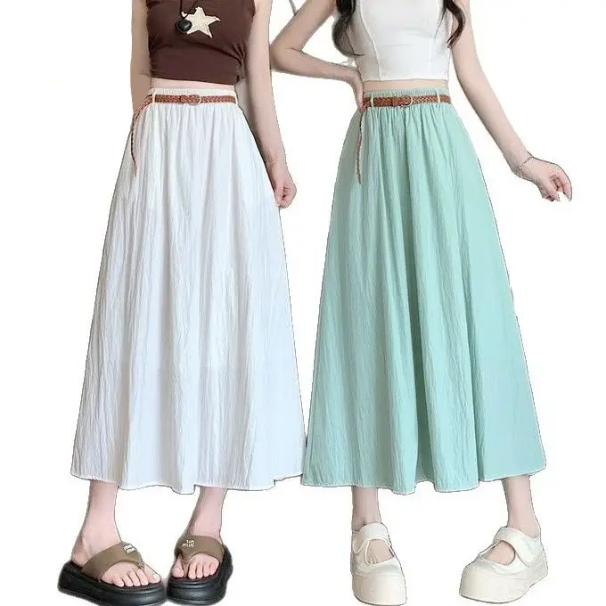 Women's Belt-Wrapped A-Line Skirt Mid-Length Summer Wear - Image 7