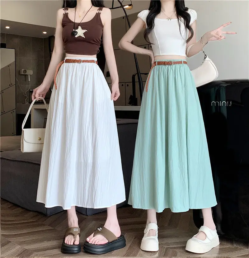 Women's Belt-Wrapped A-Line Skirt Mid-Length Summer Wear — feature 10