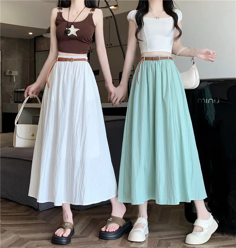 Women's Belt-Wrapped A-Line Skirt Mid-Length Summer Wear — feature 11
