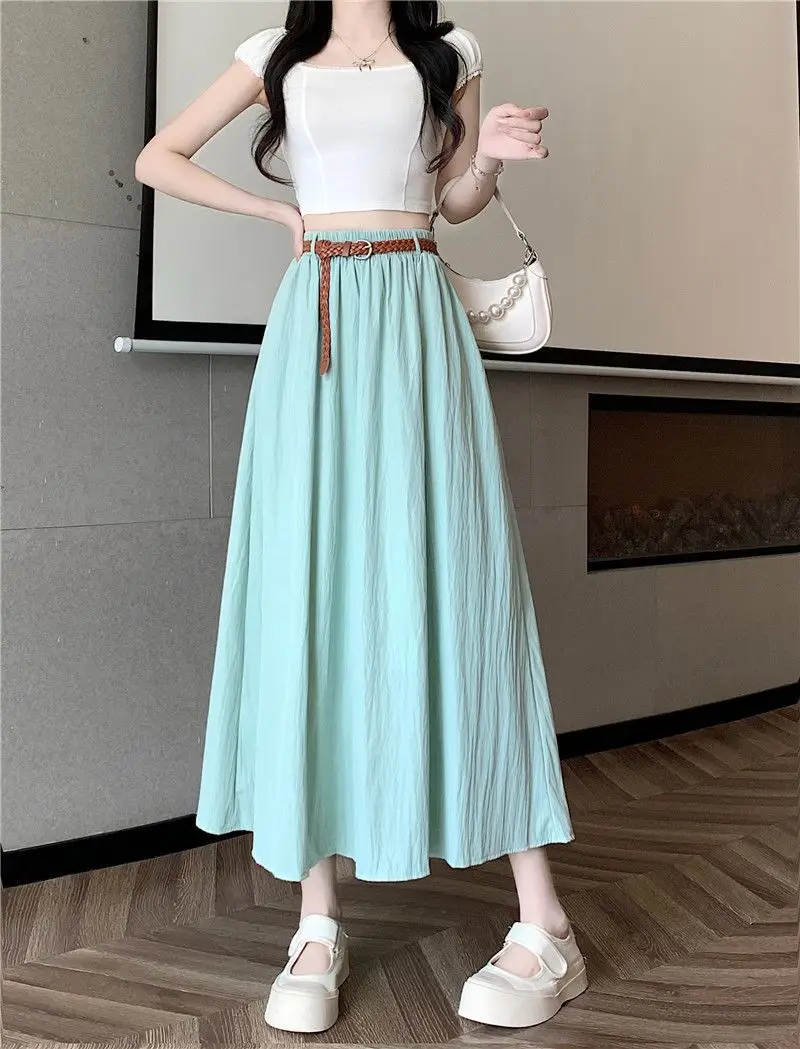 Women's Belt-Wrapped A-Line Skirt Mid-Length Summer Wear — feature 12