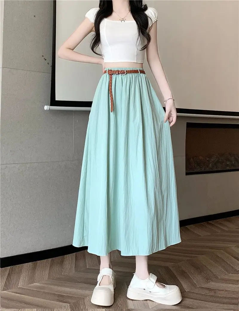 Women's Belt-Wrapped A-Line Skirt Mid-Length Summer Wear — feature 13