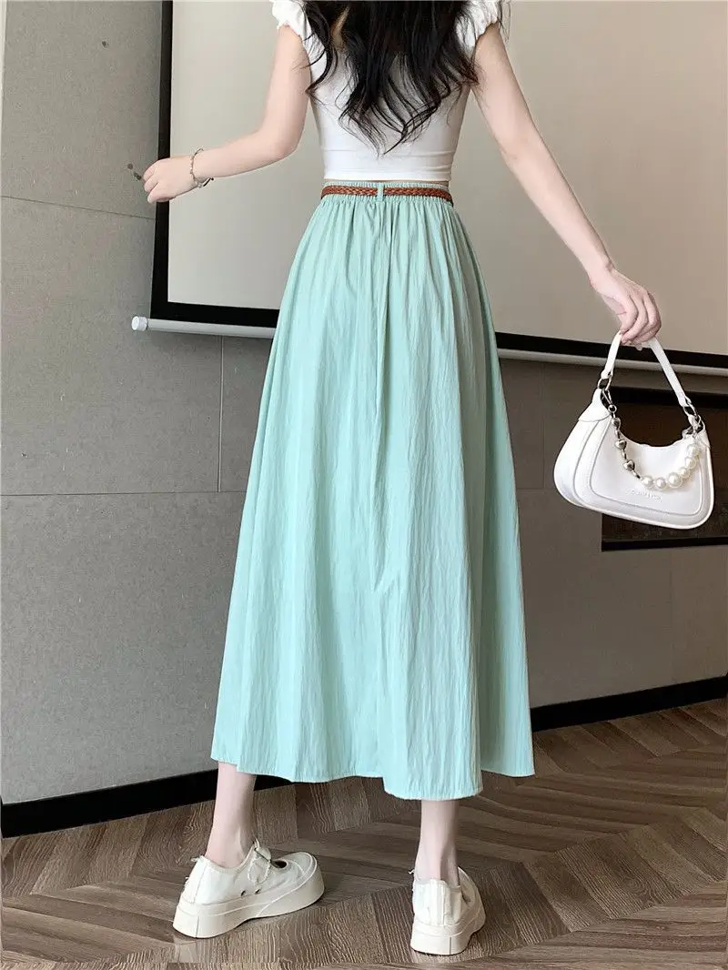 Women's Belt-Wrapped A-Line Skirt Mid-Length Summer Wear — feature 14