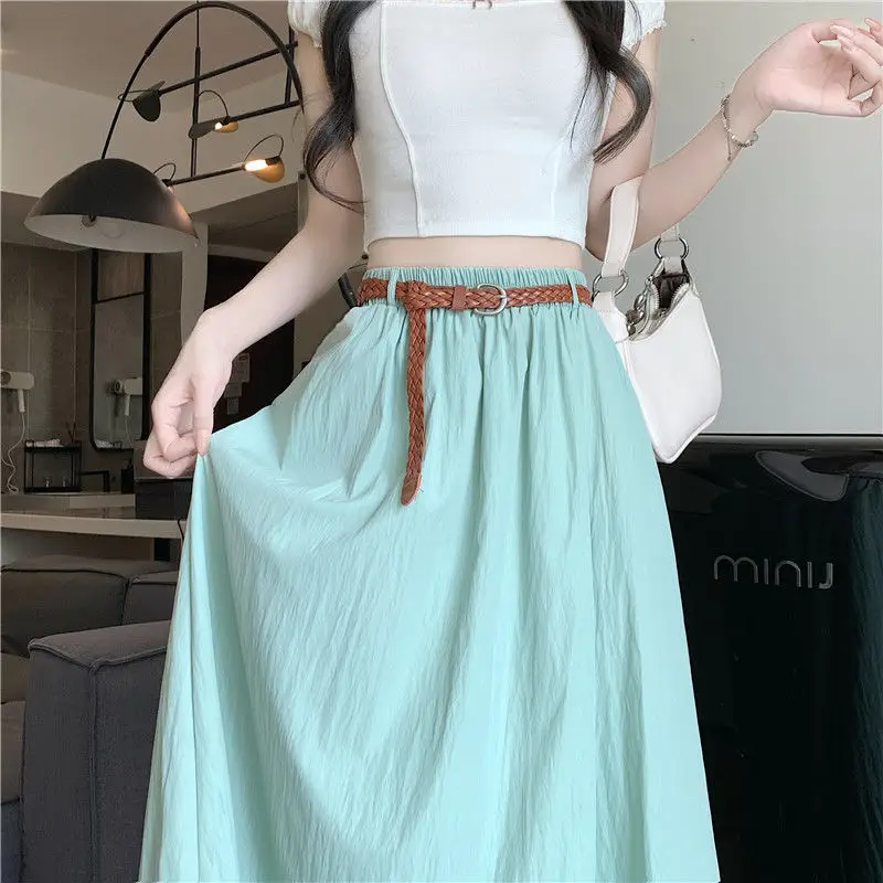 Women's Belt-Wrapped A-Line Skirt Mid-Length Summer Wear — feature 15