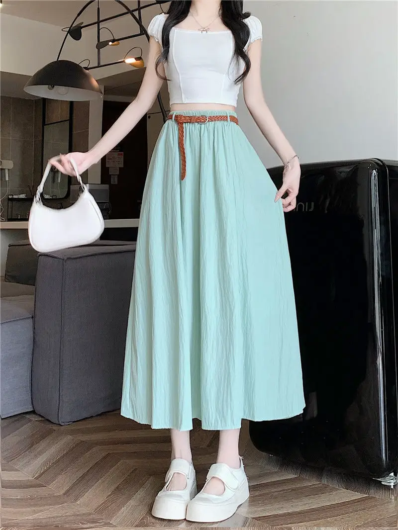 Women's Belt-Wrapped A-Line Skirt Mid-Length Summer Wear — feature 16