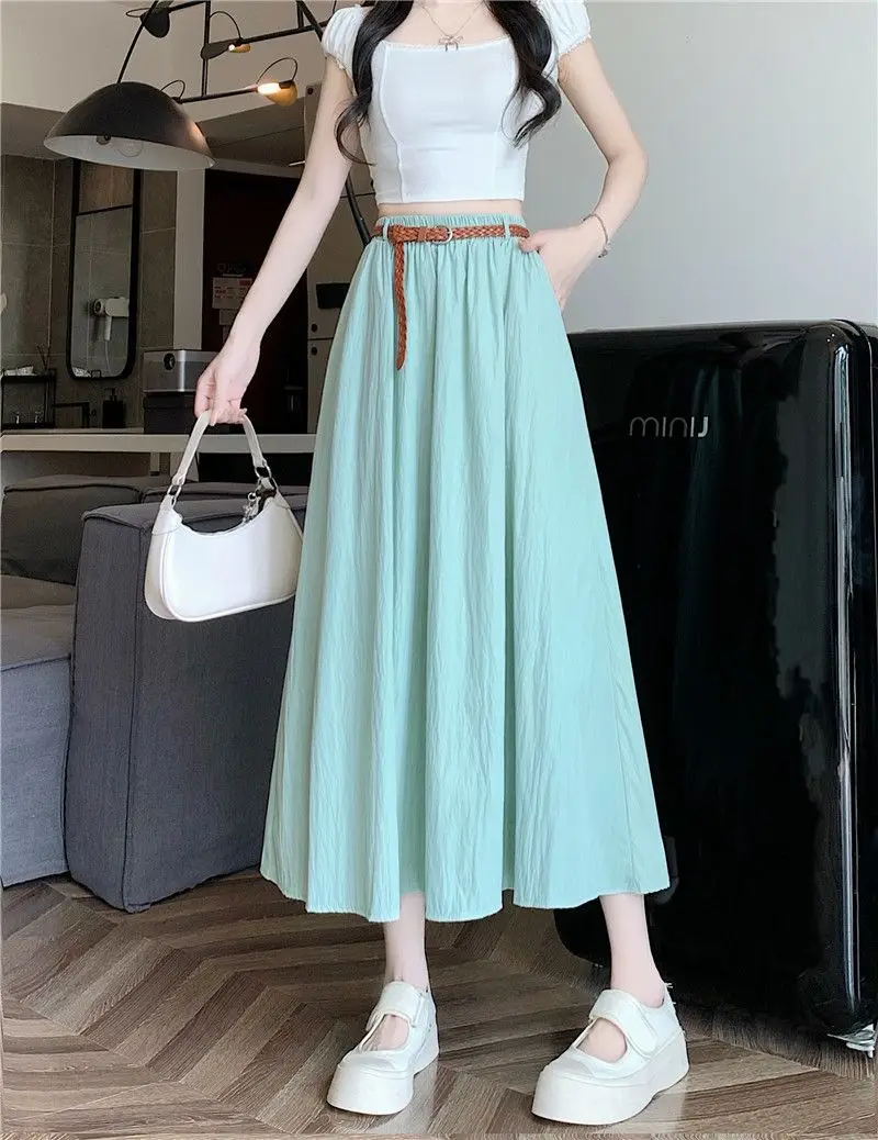 Women's Belt-Wrapped A-Line Skirt Mid-Length Summer Wear — feature 17