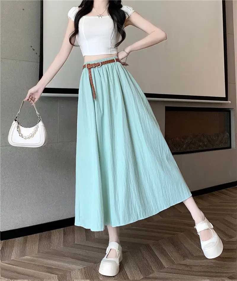 Women's Belt-Wrapped A-Line Skirt Mid-Length Summer Wear — feature 18
