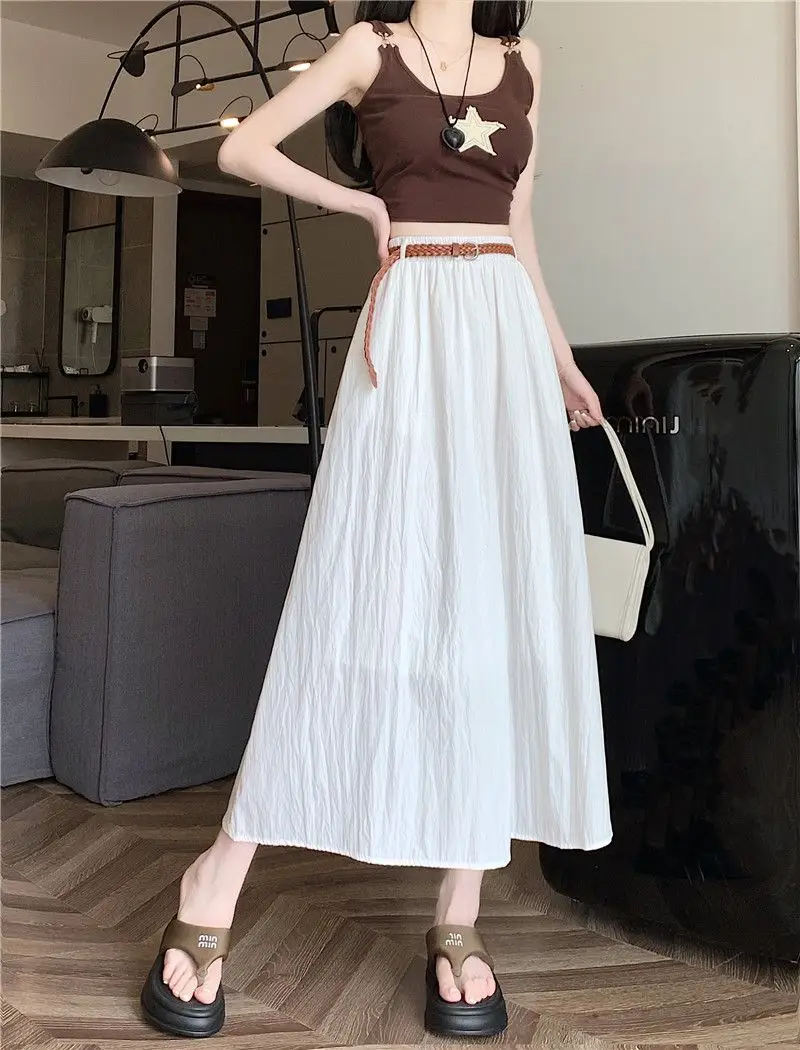 Women's Belt-Wrapped A-Line Skirt Mid-Length Summer Wear — feature 19