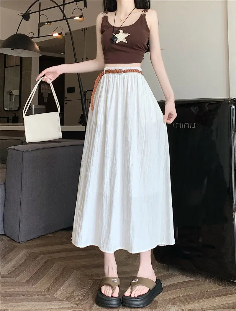 Women's Belt-Wrapped A-Line Skirt Mid-Length Summer Wear — feature 20