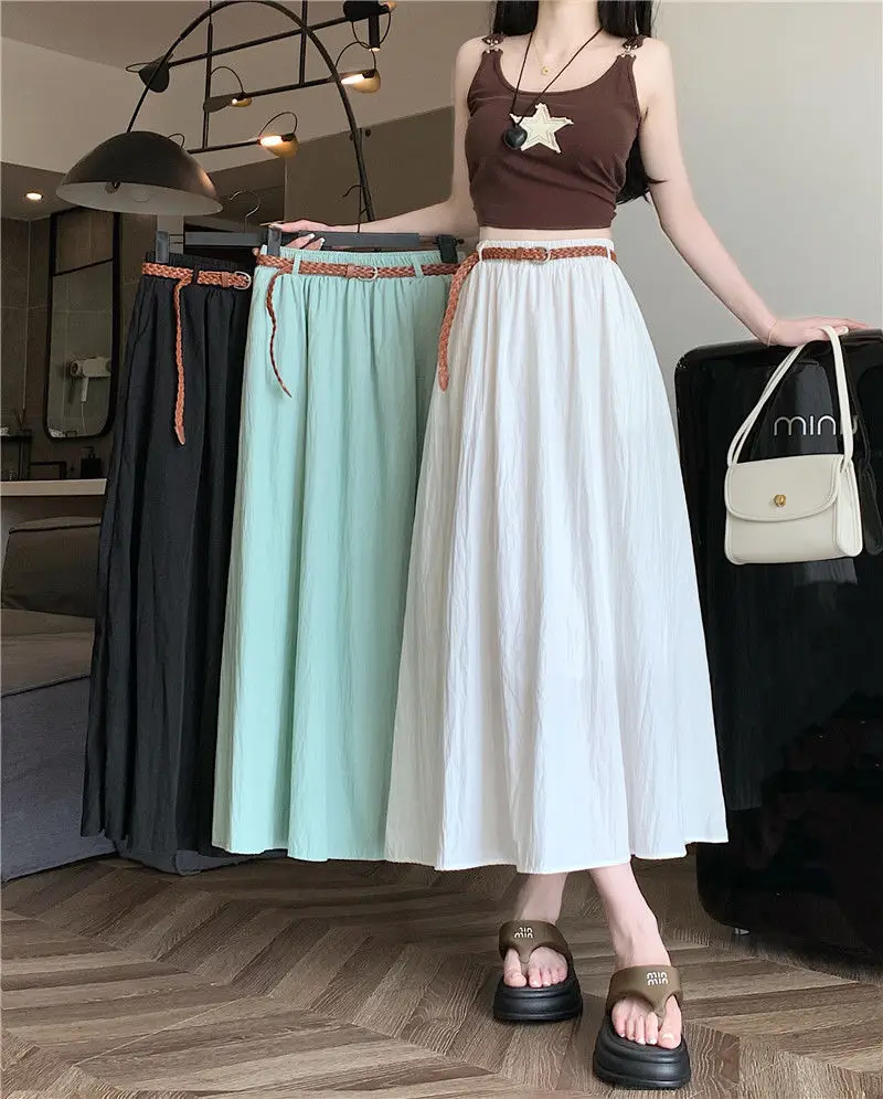 Women's Belt-Wrapped A-Line Skirt Mid-Length Summer Wear — feature 21