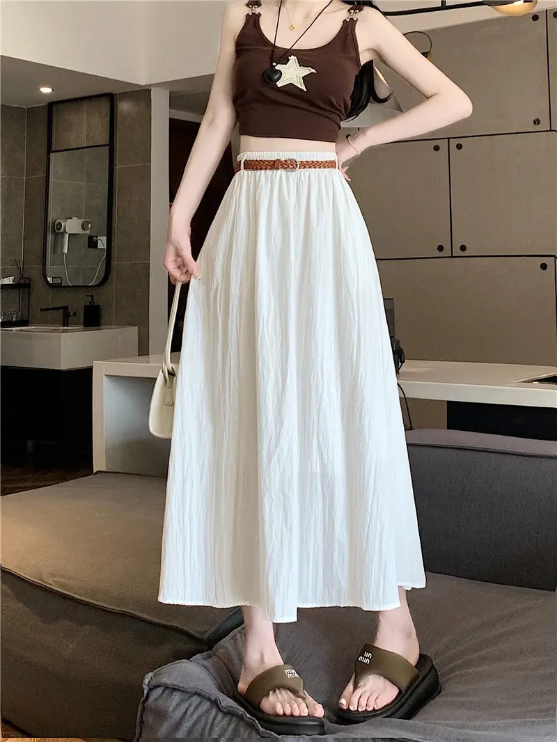 Women's Belt-Wrapped A-Line Skirt Mid-Length Summer Wear — feature 23
