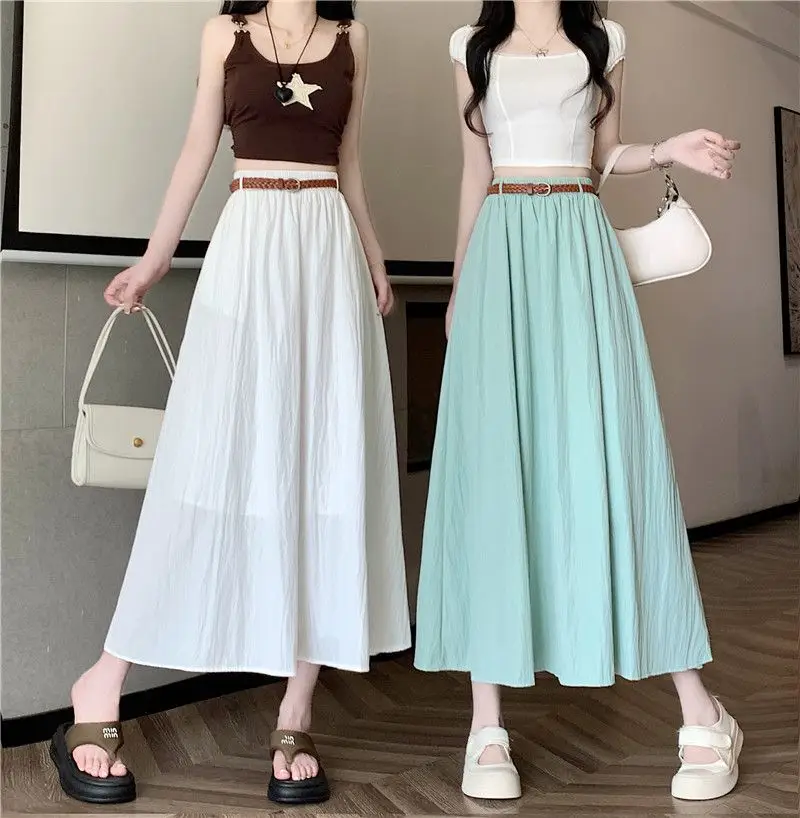 Women's Belt-Wrapped A-Line Skirt Mid-Length Summer Wear — feature 25
