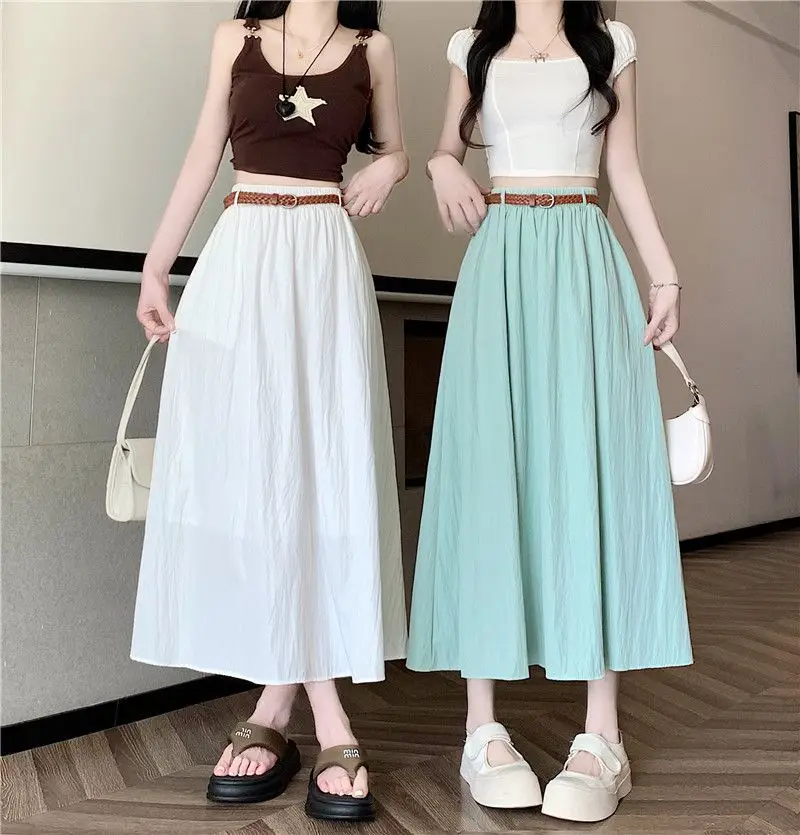 Women's Belt-Wrapped A-Line Skirt Mid-Length Summer Wear — feature 27