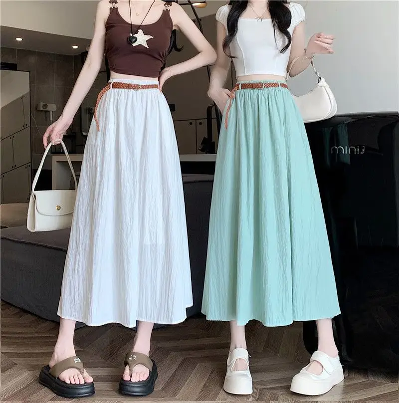 Women's Belt-Wrapped A-Line Skirt Mid-Length Summer Wear — feature 28