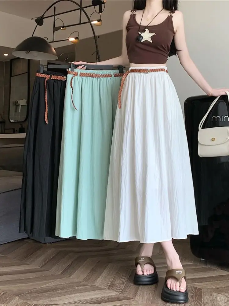 Women's Belt-Wrapped A-Line Skirt Mid-Length Summer Wear — feature 3