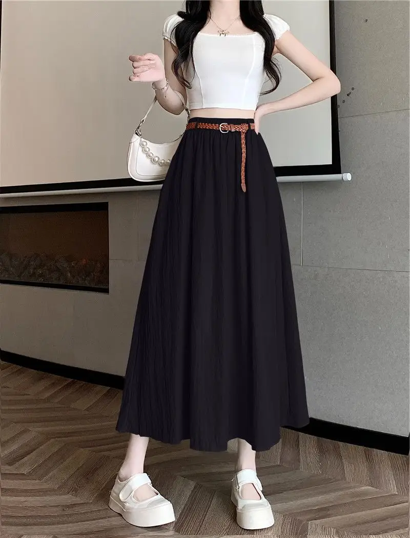 Women's Belt-Wrapped A-Line Skirt Mid-Length Summer Wear — feature 30