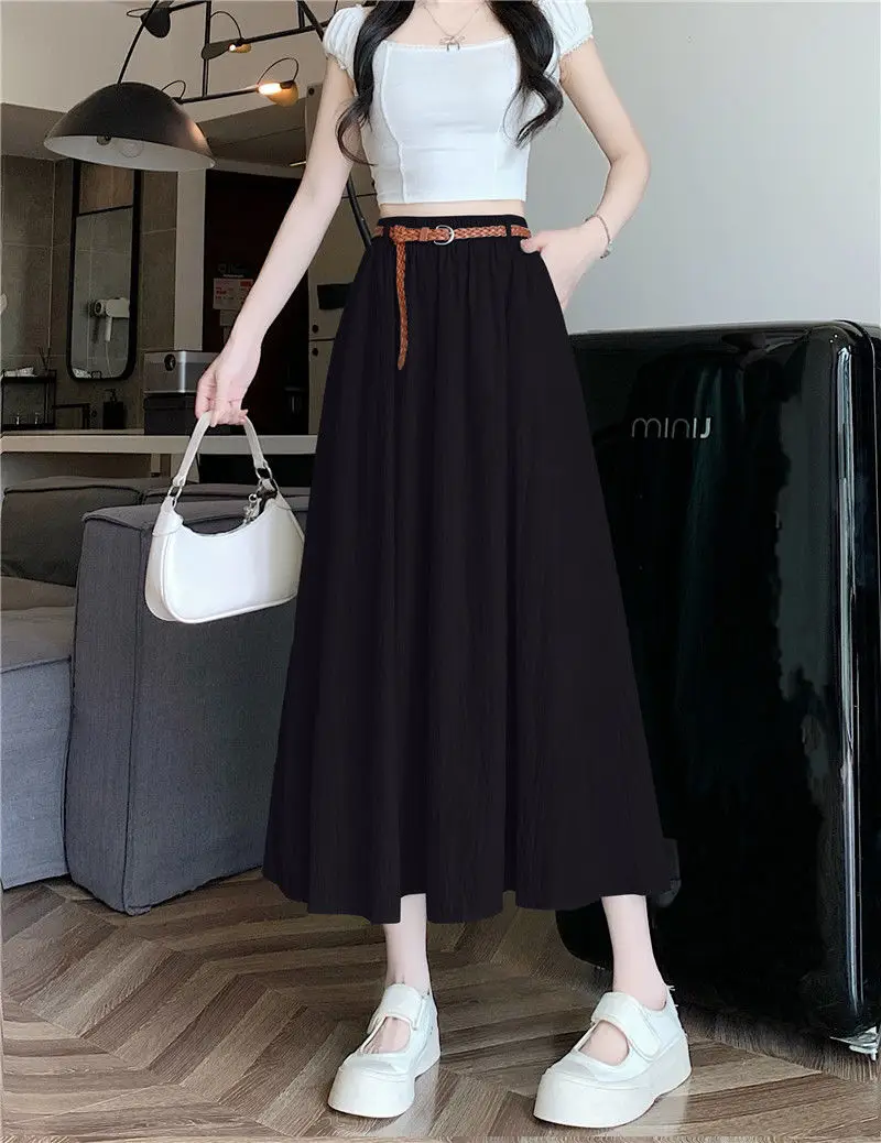 Women's Belt-Wrapped A-Line Skirt Mid-Length Summer Wear — feature 31