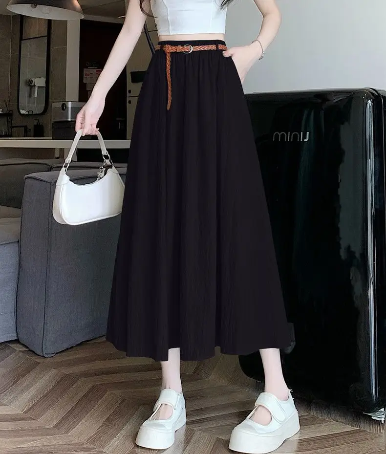 Women's Belt-Wrapped A-Line Skirt Mid-Length Summer Wear — feature 32