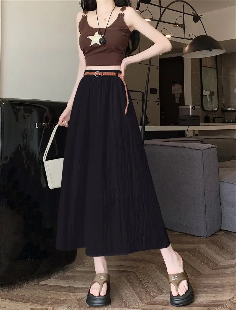 Women's Belt-Wrapped A-Line Skirt Mid-Length Summer Wear — feature 33