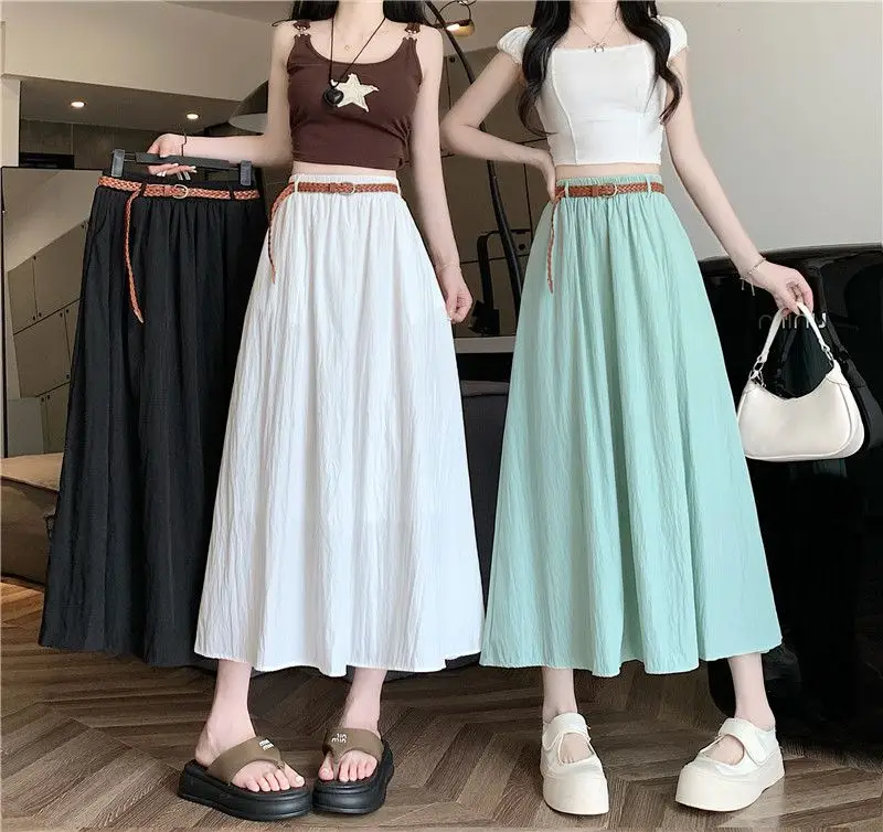 Women's Belt-Wrapped A-Line Skirt Mid-Length Summer Wear — feature 4