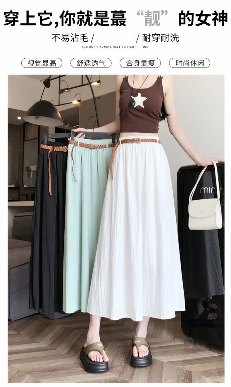 Women's Belt-Wrapped A-Line Skirt Mid-Length Summer Wear — feature 6