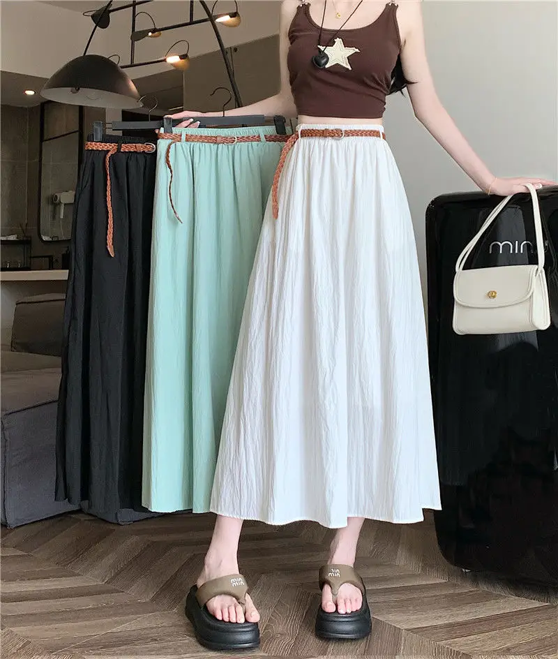 Women's Belt-Wrapped A-Line Skirt Mid-Length Summer Wear — feature 9