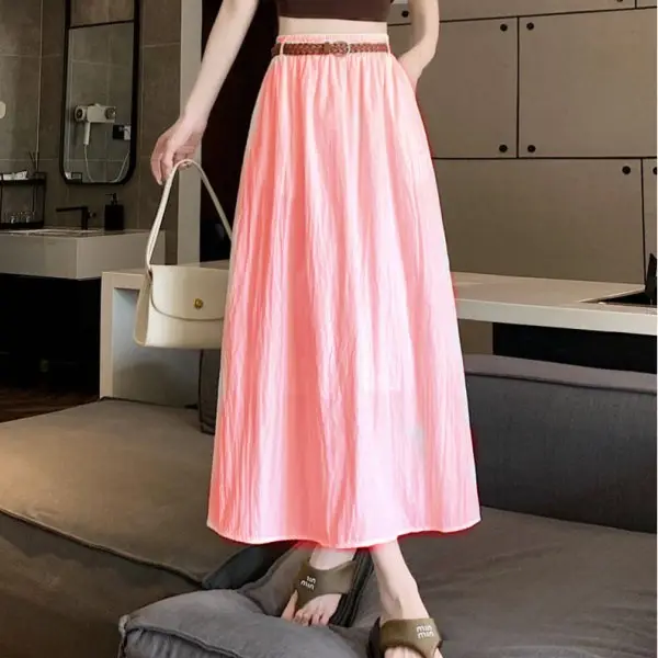 Women's Belt-Wrapped A-Line Skirt Mid-Length Summer Wear - Image 4