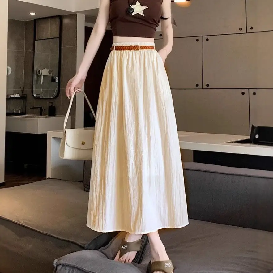 Women's Belt-Wrapped A-Line Skirt Mid-Length Summer Wear - Image 5