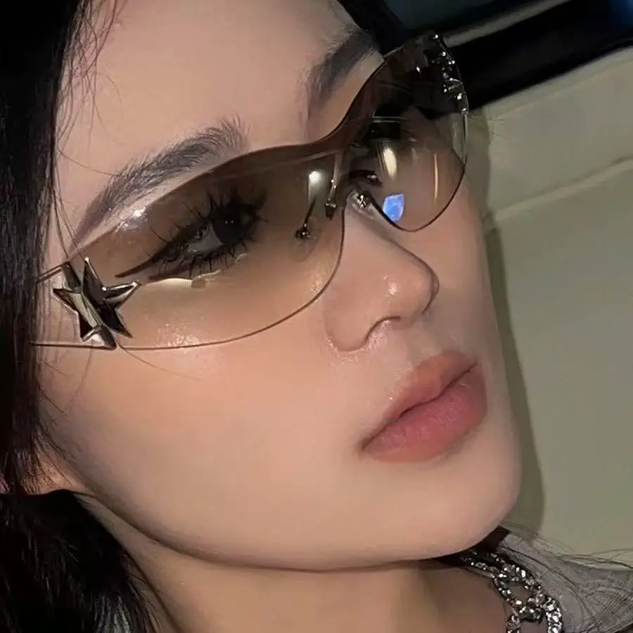 European Starframe Frameless Aviator Sunglasses Black - Image 11
