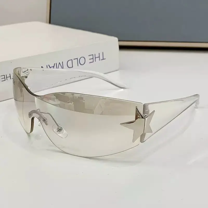 European Starframe Frameless Aviator Sunglasses Black - Image 7