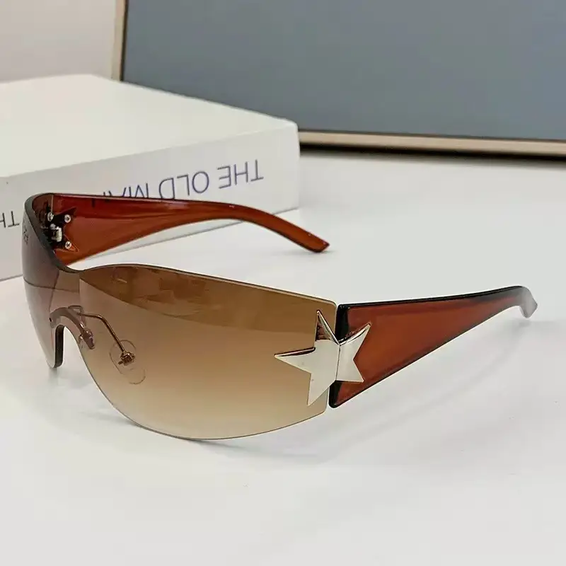 European Starframe Frameless Aviator Sunglasses Black - Image 8