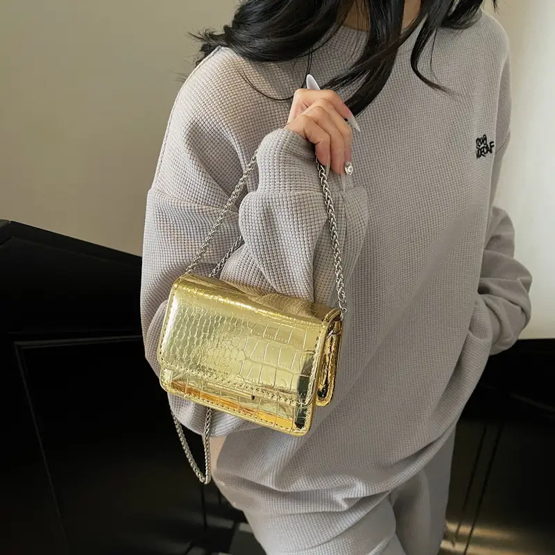 High-End Clear Croc Pattern Chain Crossbody Bag for Women