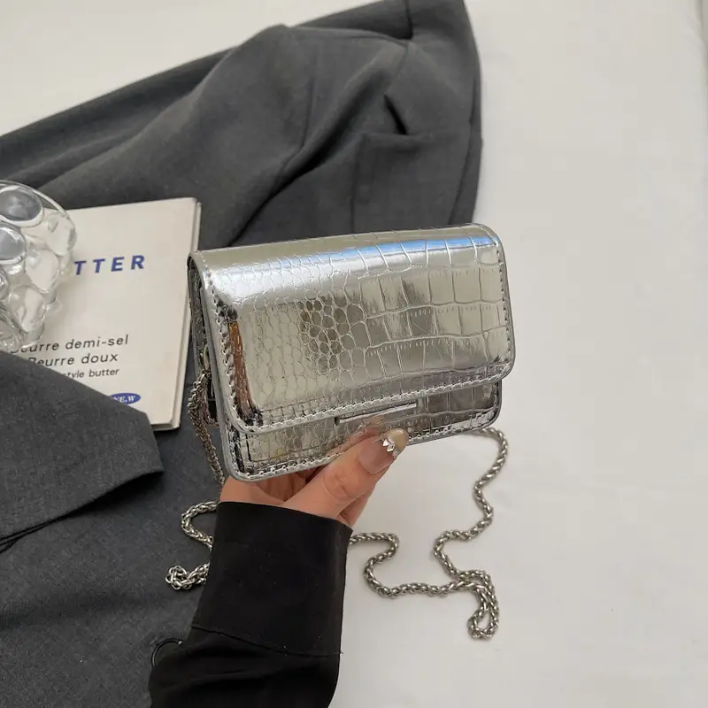 High-End Clear Croc Pattern Chain Crossbody Bag for Women