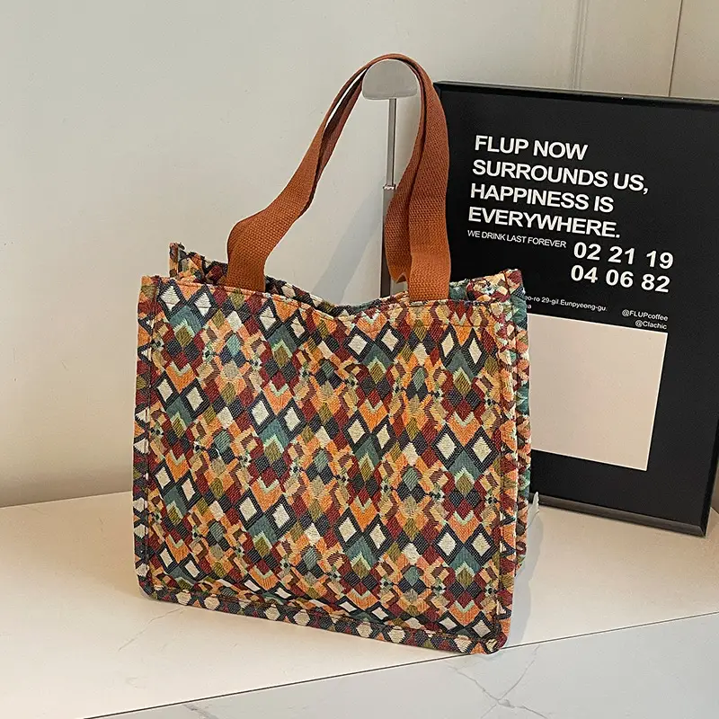 Women's Patterned Canvas Tote Bag Large Capacity Shoulder Crossbody - Image 3