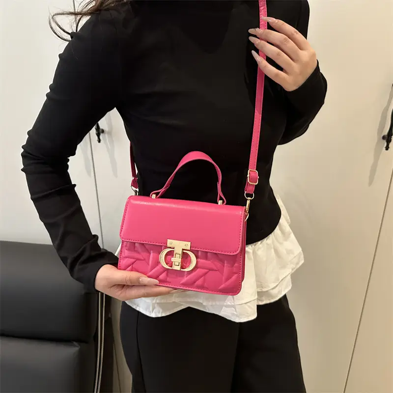 Women's White Square Leather Shoulder Bag with Gold Lock - Image 8