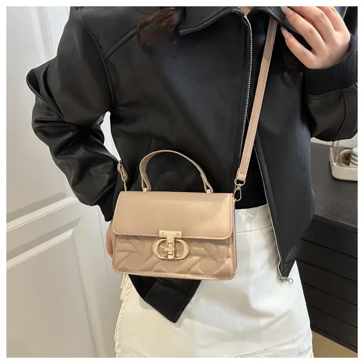Women's White Square Leather Shoulder Bag with Gold Lock — feature 13