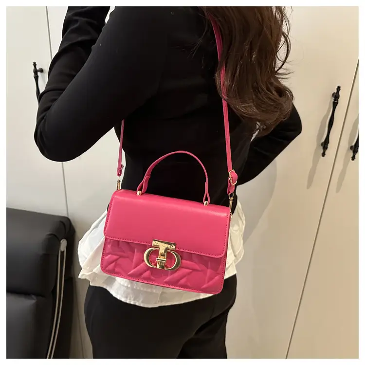 Women's White Square Leather Shoulder Bag with Gold Lock — feature 14