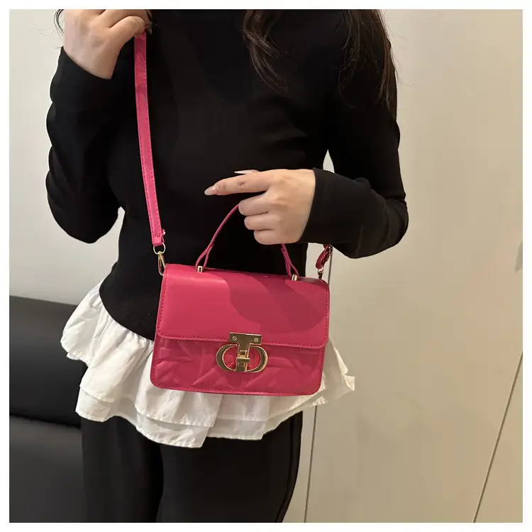 Women's White Square Leather Shoulder Bag with Gold Lock — feature 15